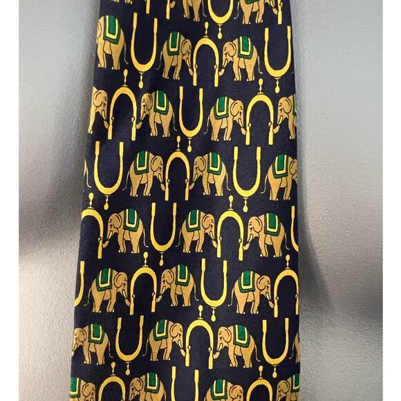 Vintage Luca Massei Blue and Gold Elephant Print Silk Tie - Picture 2 of 6